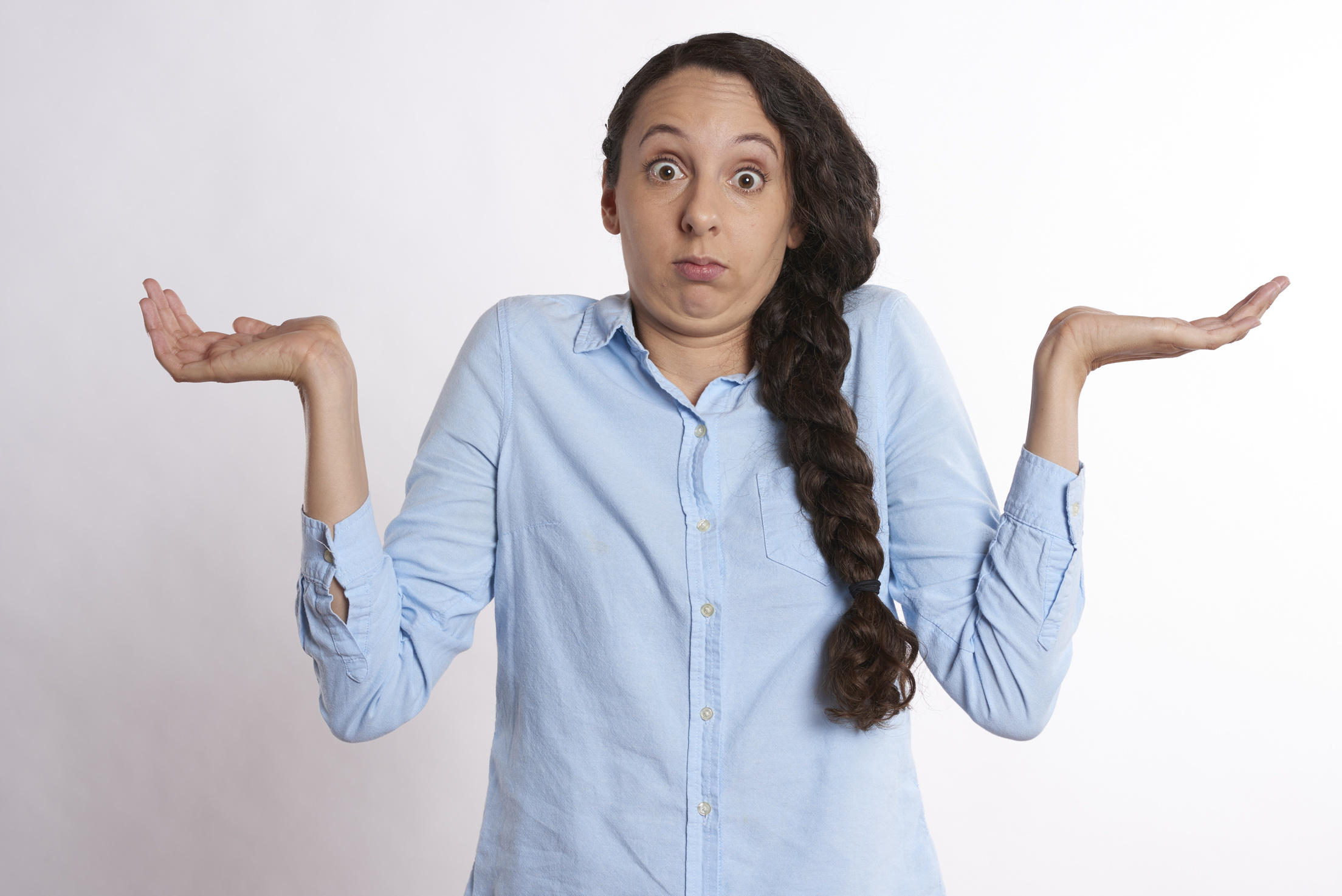 Confused Woman on White Background